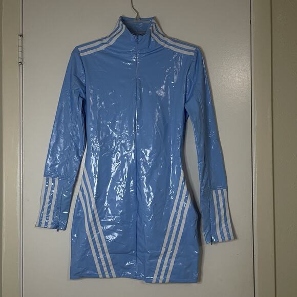 Ivy Park & Adidas Full Zip Latex Dress Light Blue & White Size Small - Picture 2 of 10
